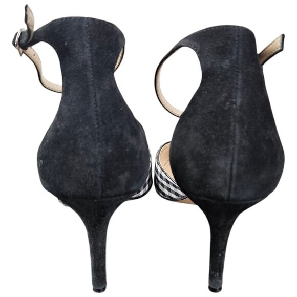 White‎ House Black Market Gianna Gingham Suede Heels Ankle Strap Buckle Size 9 - Picture 7 of 11